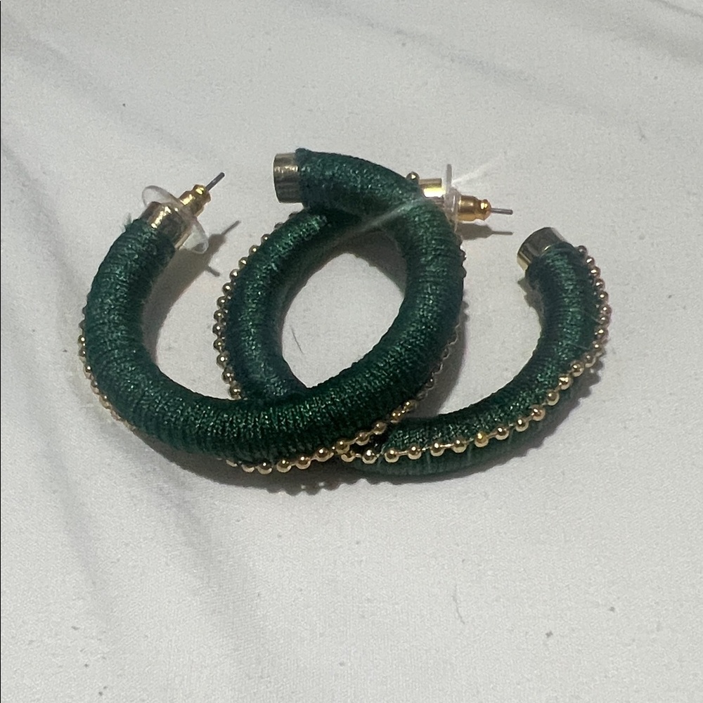 Elegant Green and Gold Hoop Earrings